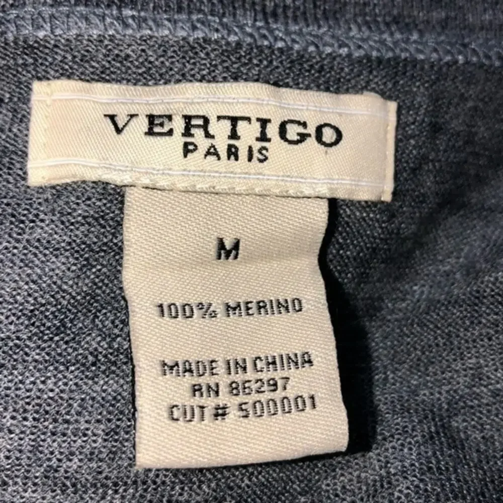 Vertigo Paris Gray Wrap Tie Front Merino Wool Open Front Cardigan Sweater M NWT